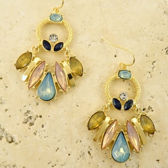Jewelry - Linear Multi color drop gemstone earrings